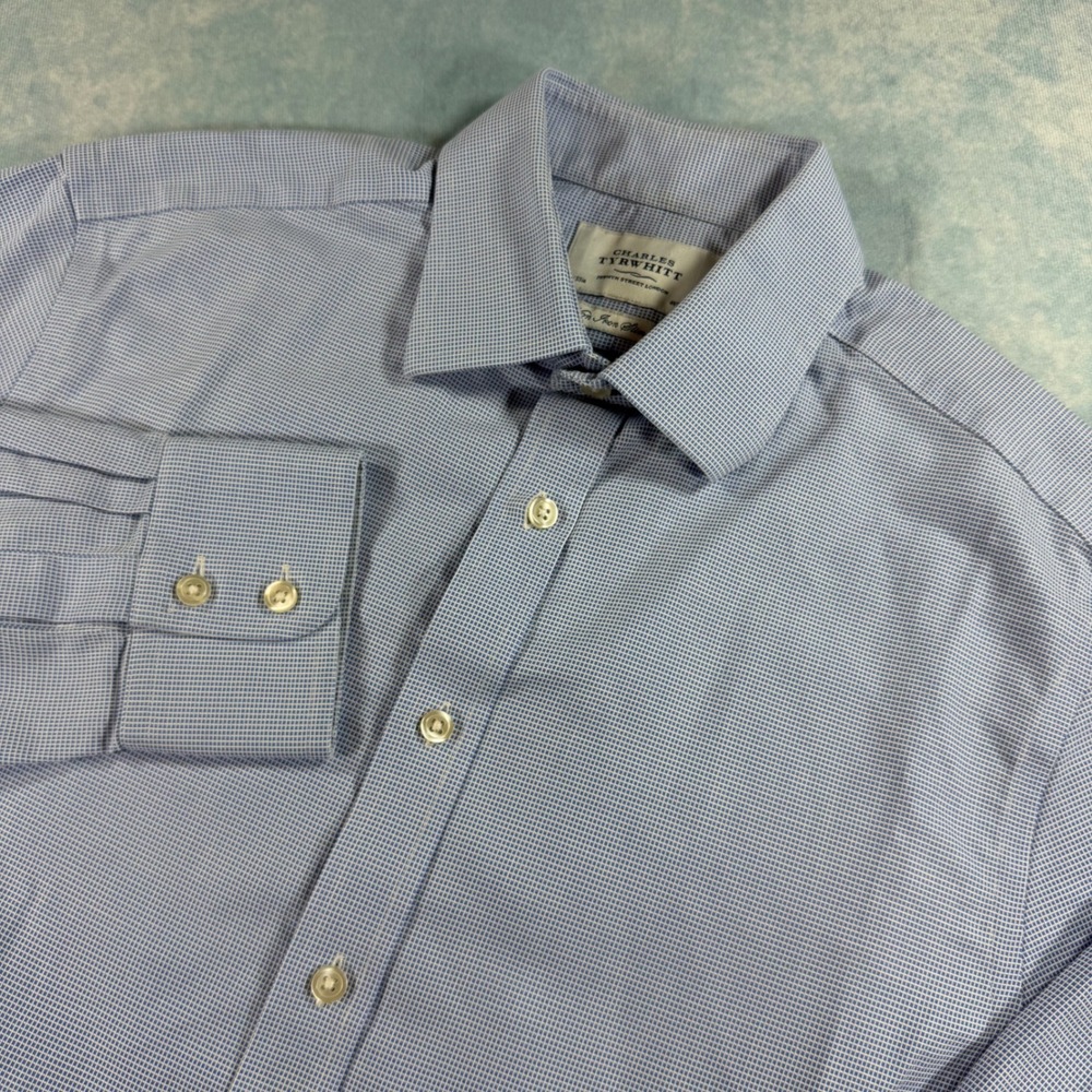 Charles Tyrwhitt Dress Shirt Mens 16/33 Blue Excellent Non Iron Slim Fit Check